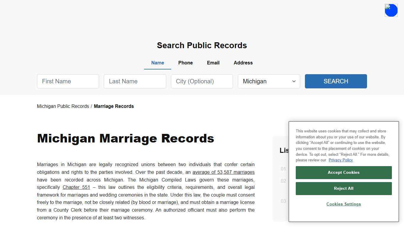 Michigan Marriage Records Search - Licenses & Certificates